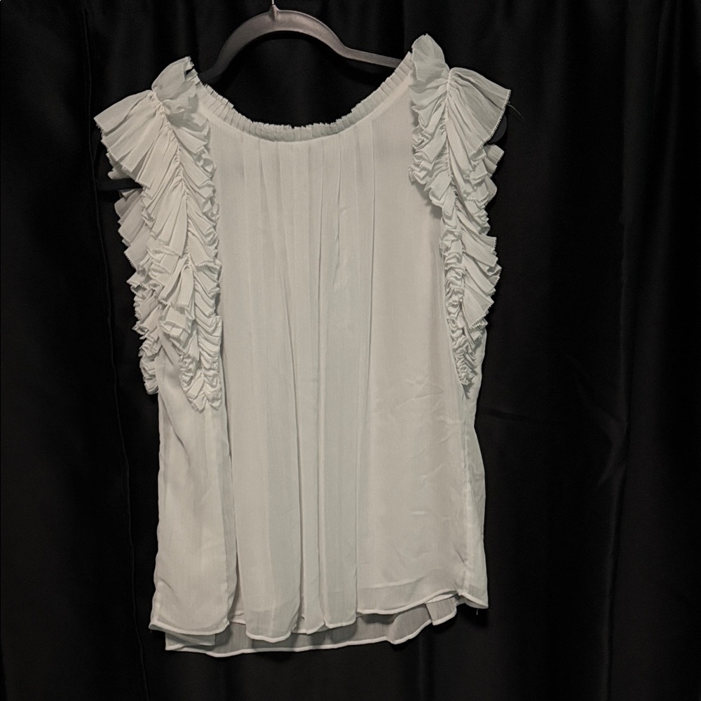 White House Black Market White Ruffle Blouse